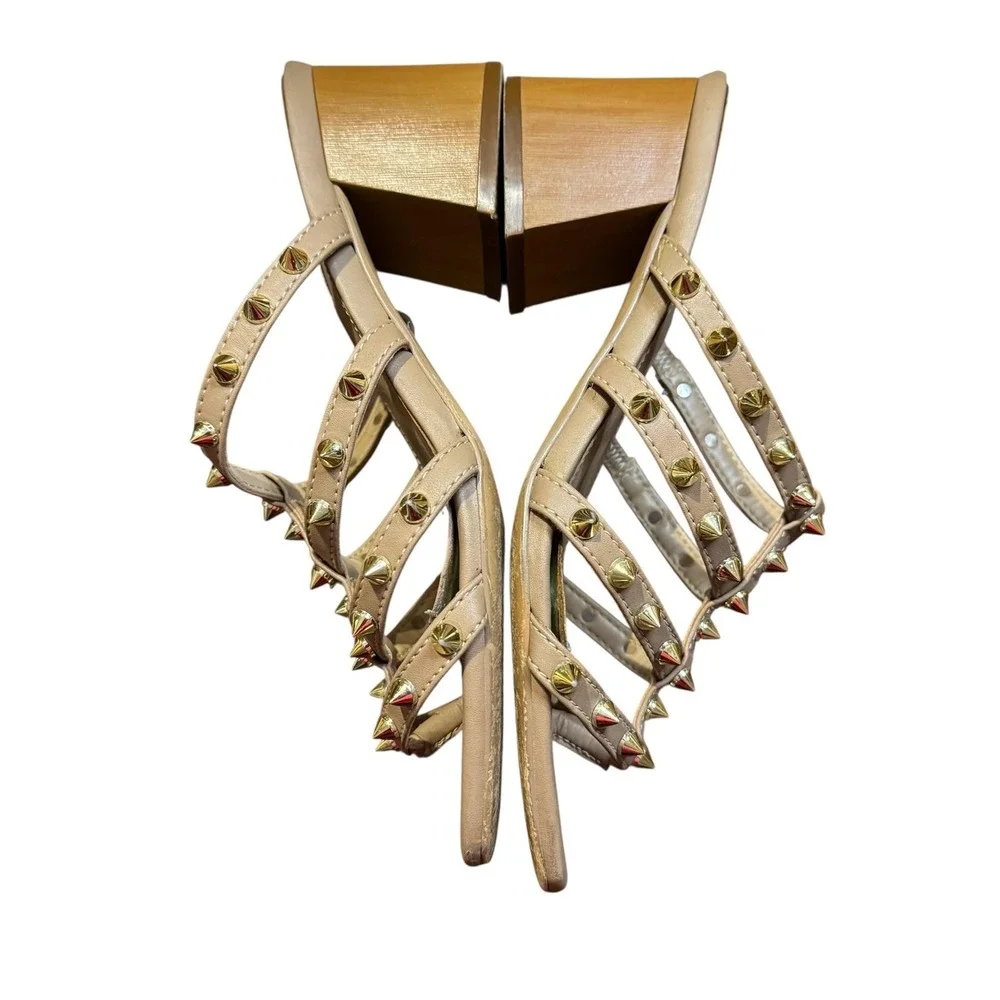 Steve Madden Shoes Womens Size 8 Beige Studded Block Heel Sandals Intricate-S‎